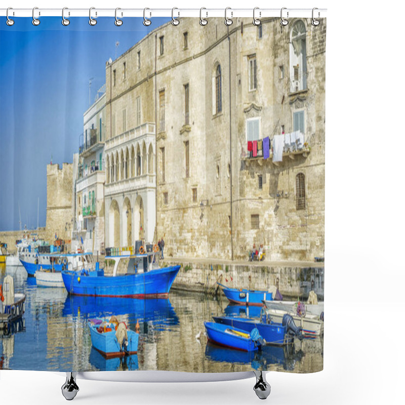 Personality  Blue Boats In Seaport Of Monopoli, Italy Shower Curtains