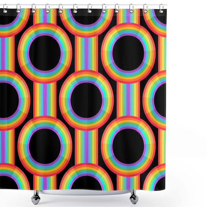 Personality  Rainbow Background.  Retro Seamless Pattern The 50s And 60s Inspired. Seamless Abstract Vintage Backdrop In Sixties Style. Vector Illustration Shower Curtains