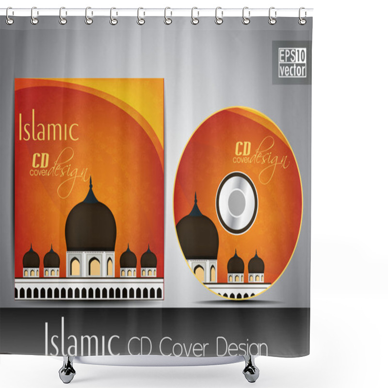 Personality  Islamic CD Cover Design With Mosque Or Masjid Silhouette With Bl Shower Curtains