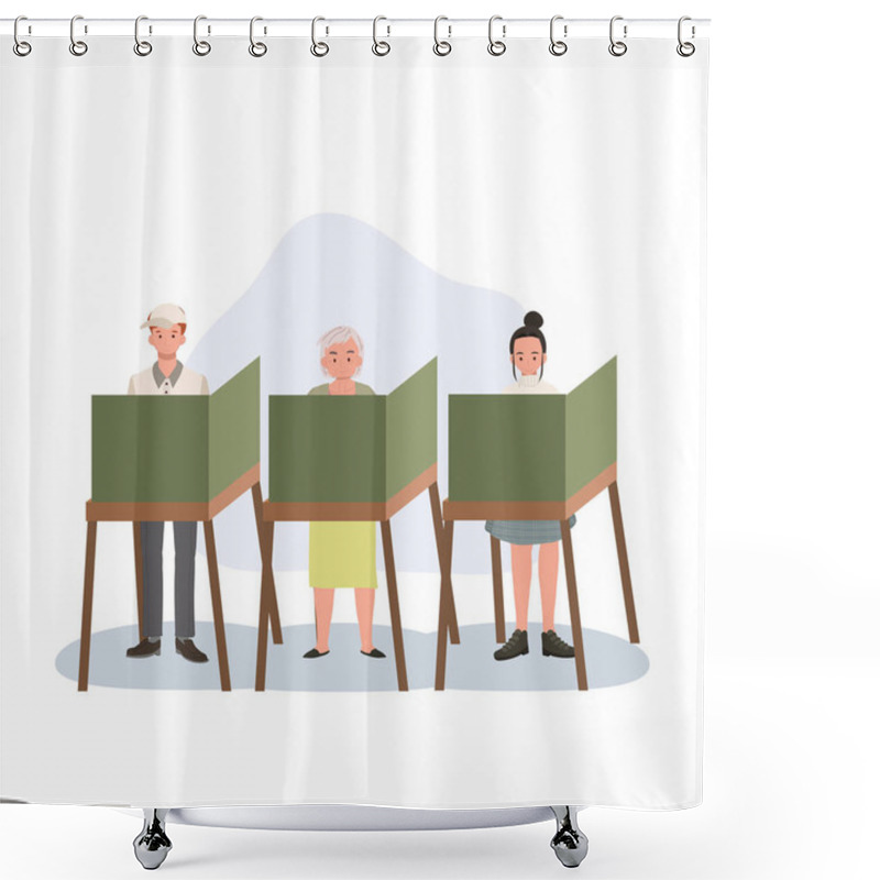 Personality  People Voting In Private At Polling Stations On Election Day Capturing Democracy And Civic Responsibility Shower Curtains