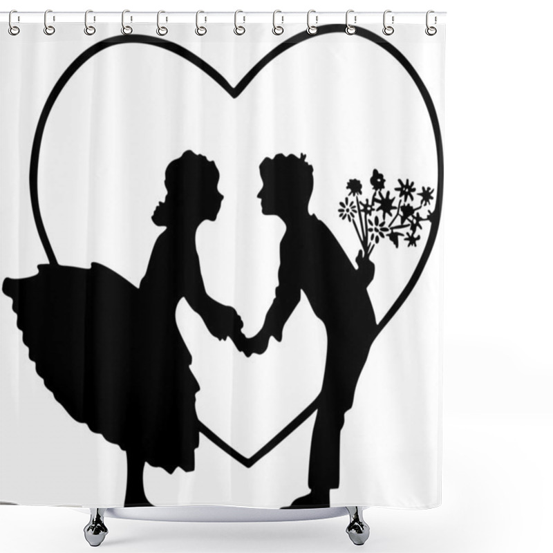 Personality  Lovers In Heart Silhouette Shower Curtains