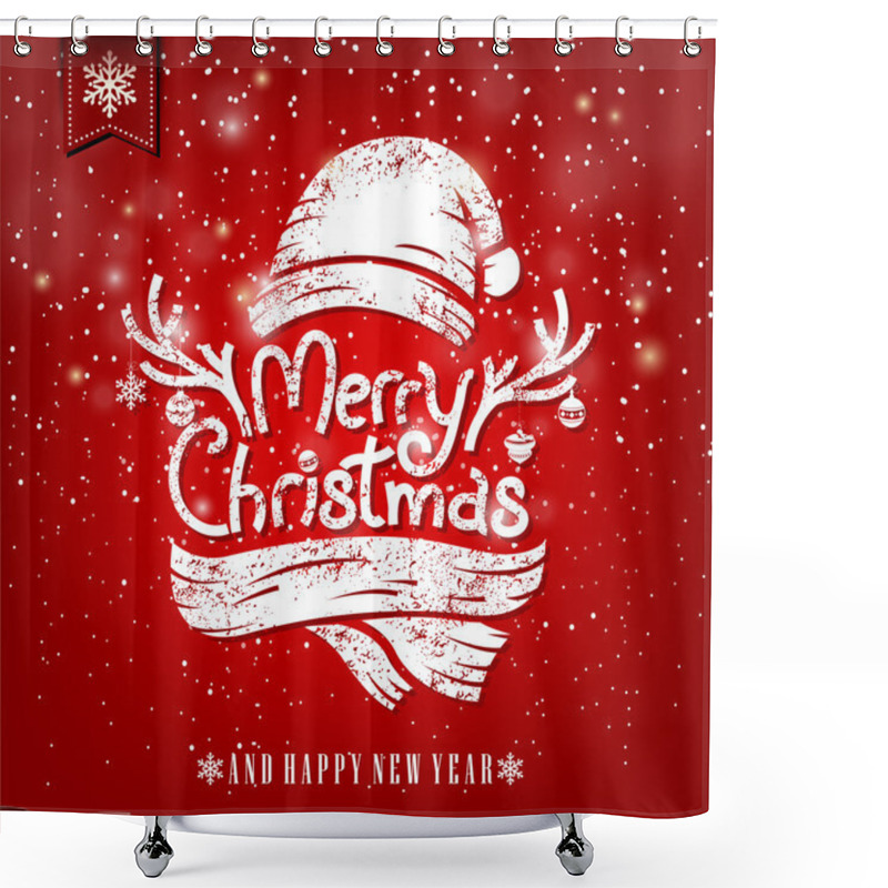 Personality  Christmas Greeting Card With Chalk. Merry Christmas Lettering Illustration Shower Curtains