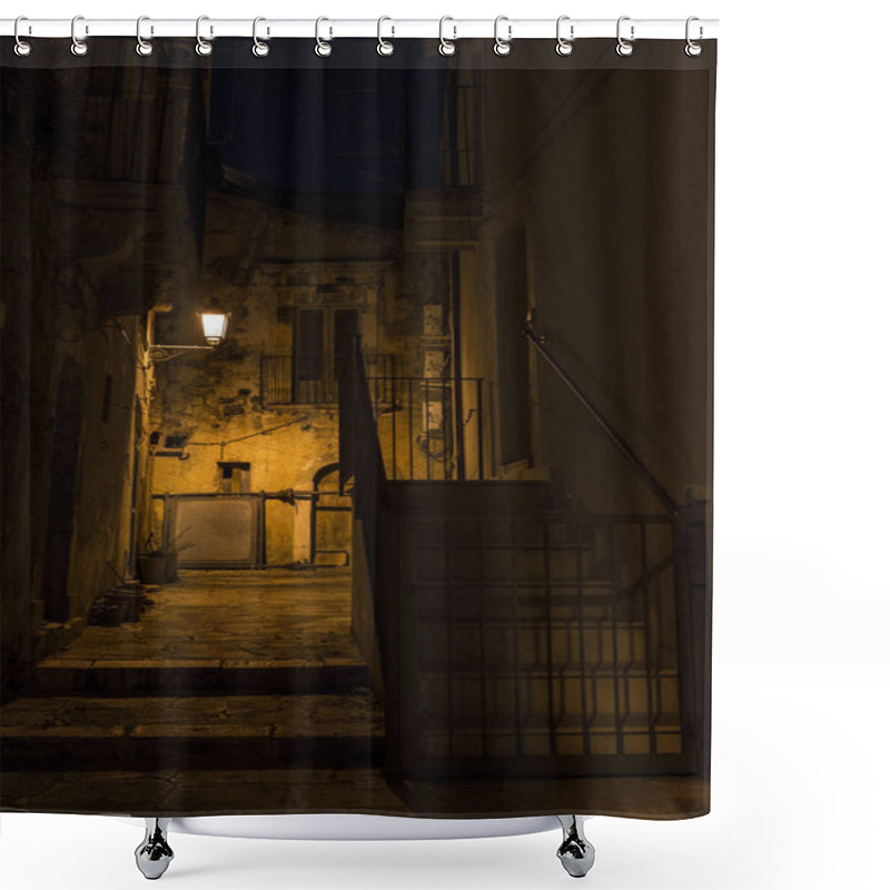 Personality  Street Of The Old Town At Night In Ragusa, Sicily, Italy Shower Curtains