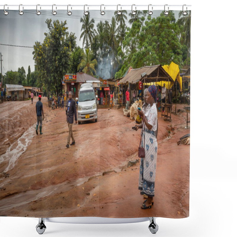 Personality  People At The Market After Unseasonal Heavy Rain In Msanga In Rural Tanzania. Shower Curtains