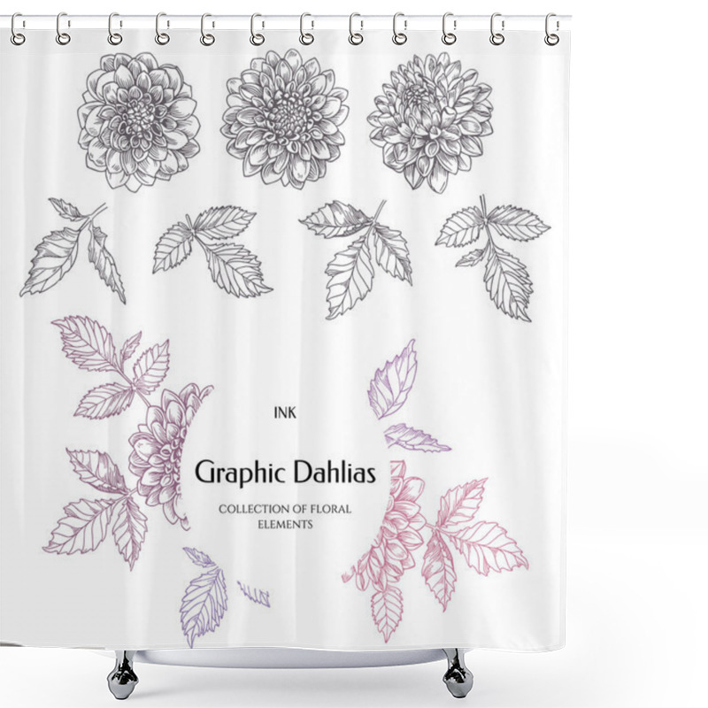 Personality  Hand-drawn Ink Dahlias. Collection Contour Buds, Leaves Dahlias. Shower Curtains