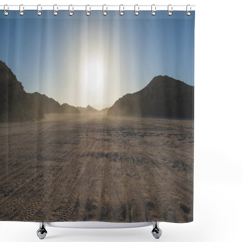 Personality  Vehicle Tracks Through An Arid Desert Shower Curtains