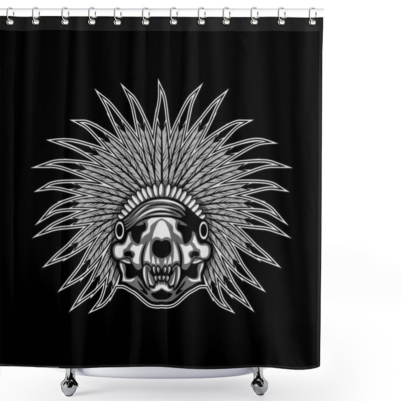 Personality  Vector Illustration Of A Native American Lion Head Skull Shower Curtains