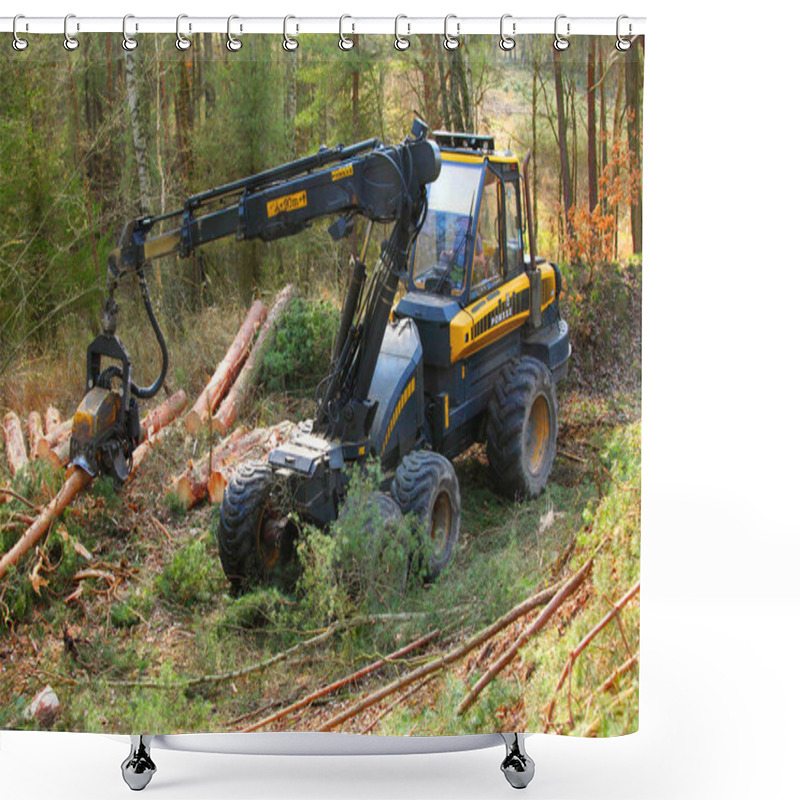 Personality  Unidentified Lumberjack With Modern Harvester  Shower Curtains