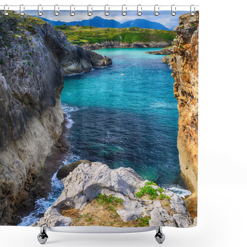 Personality  Beautiful Scenery With The Ocean Shore In Asturias, Spain Shower Curtains