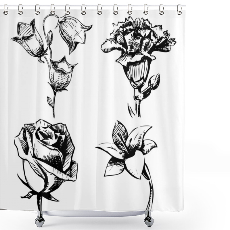 Personality  Collection Of Flowers. Hand Drawing Sketch Vector Illustration Shower Curtains