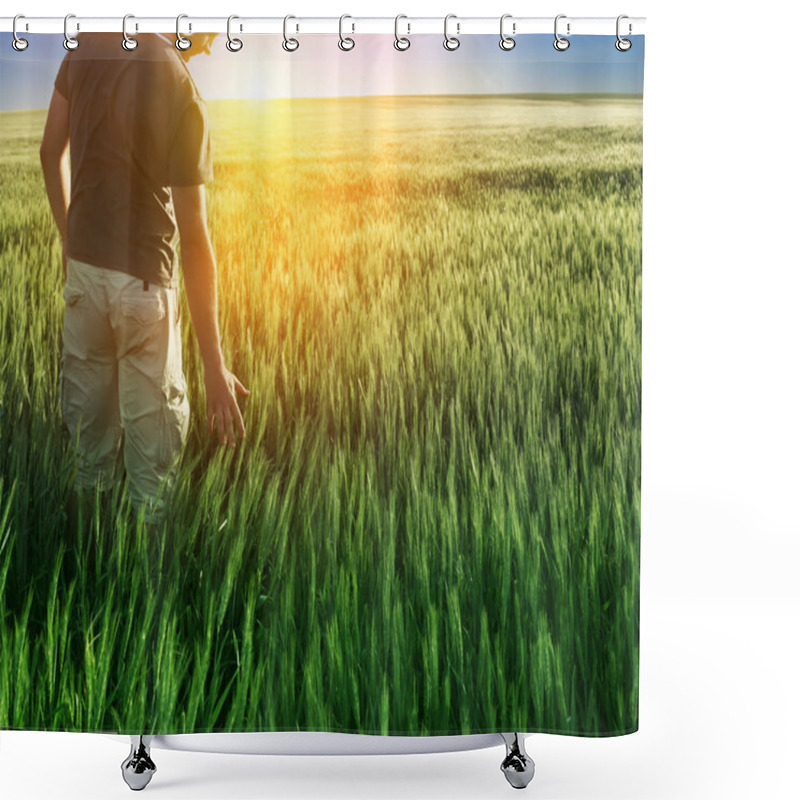 Personality  Man In Wheat Field And Sunlight Shower Curtains