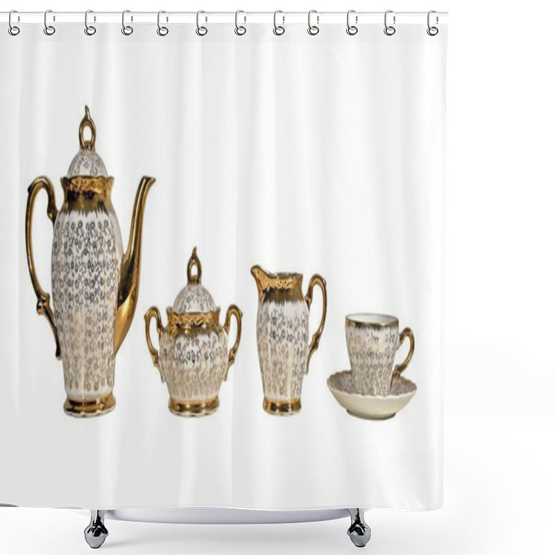 Personality  Porcelain Tea Set Isolated On White Background Shower Curtains