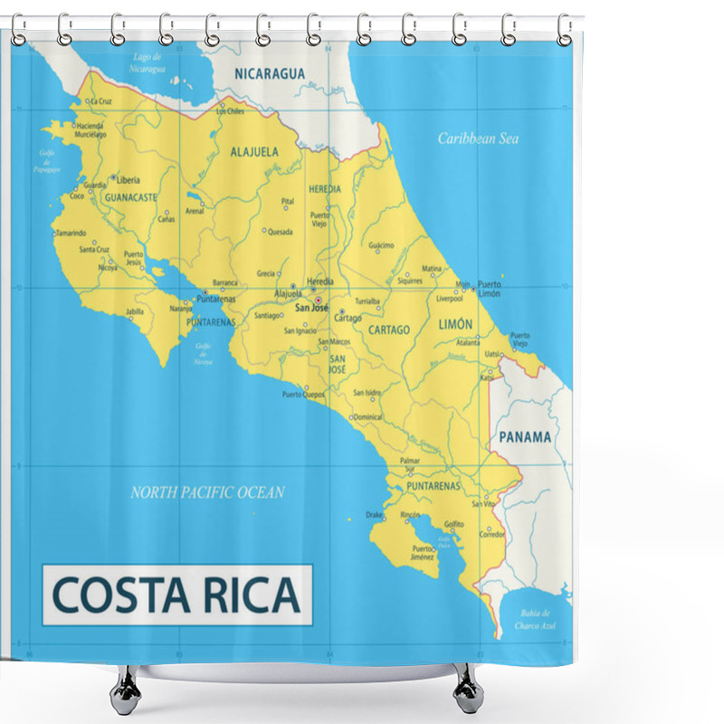 Personality  Map Of Costa Rica - Highly Detailed Vector Illustration Shower Curtains