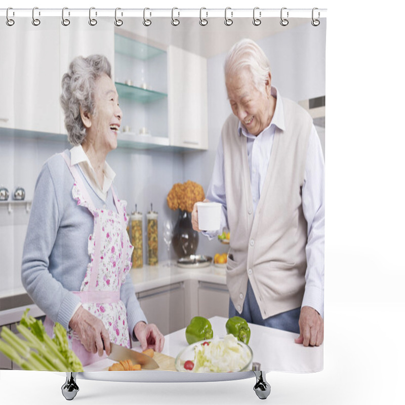 Personality  Senior Couple In Kitchen Shower Curtains