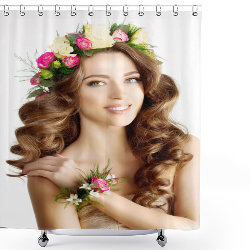 Personality  Spring Woman Young  Girl Flowers Beautiful Model Wreath Bracelet Shower Curtains