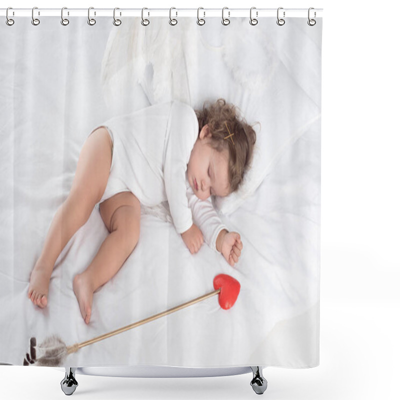 Personality  Little Cupid With Wings Sleeping On Bed With Arrow  Shower Curtains