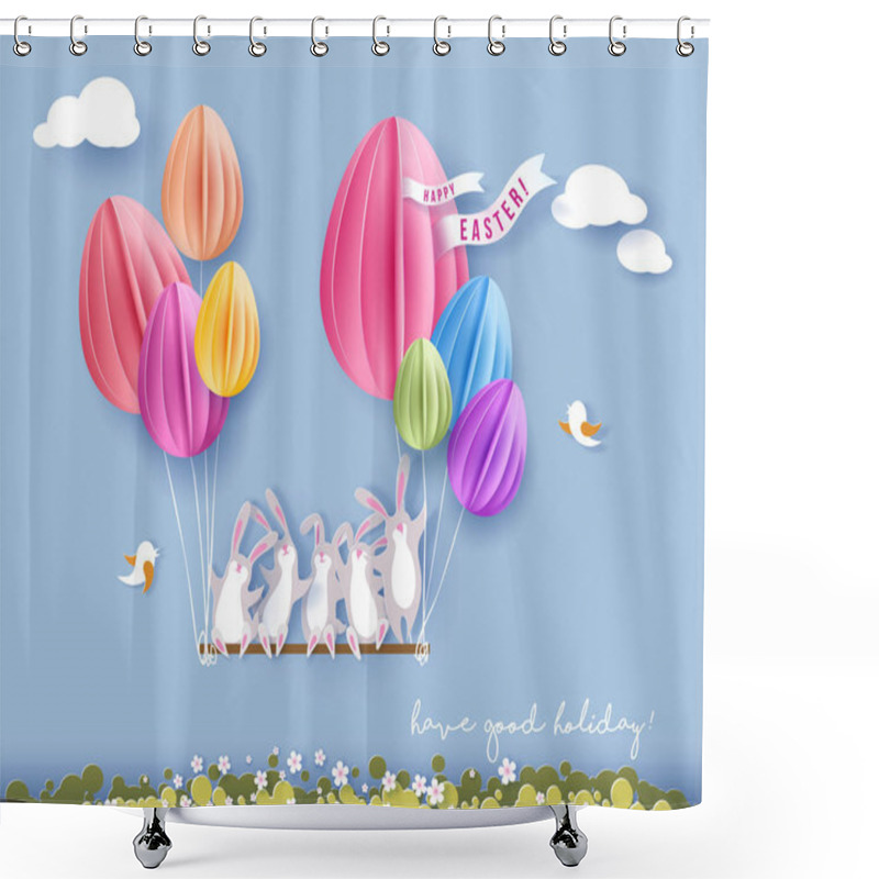 Personality  Happy Easter Card With Bunny, Flowers And Egg Shower Curtains