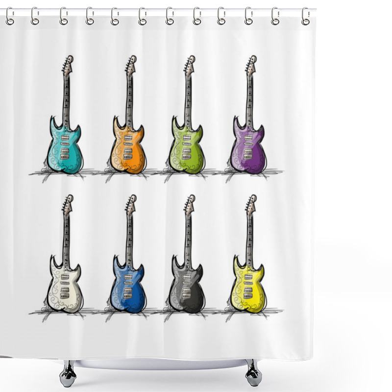 Personality  Set Of Guitars, Sketch For Your Design Shower Curtains