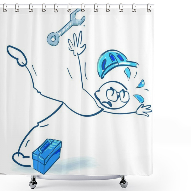 Personality  Stick Figure Suddenly Stumbles Over A Heavy Tool Box As A Craftsman Shower Curtains