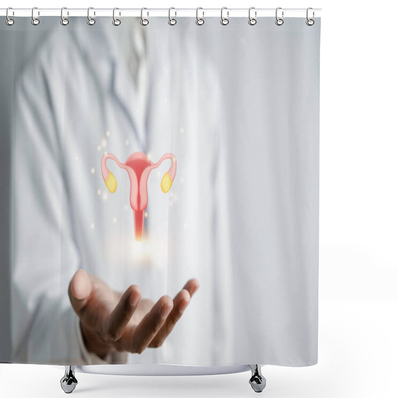 Personality  Doctor In A White Coat Uterus Reproductive System Treatment Of Patient, Women's Health, PCOS, Ovarian Cancer Treatment And Examine, Healthy Feminine Concept. Shower Curtains