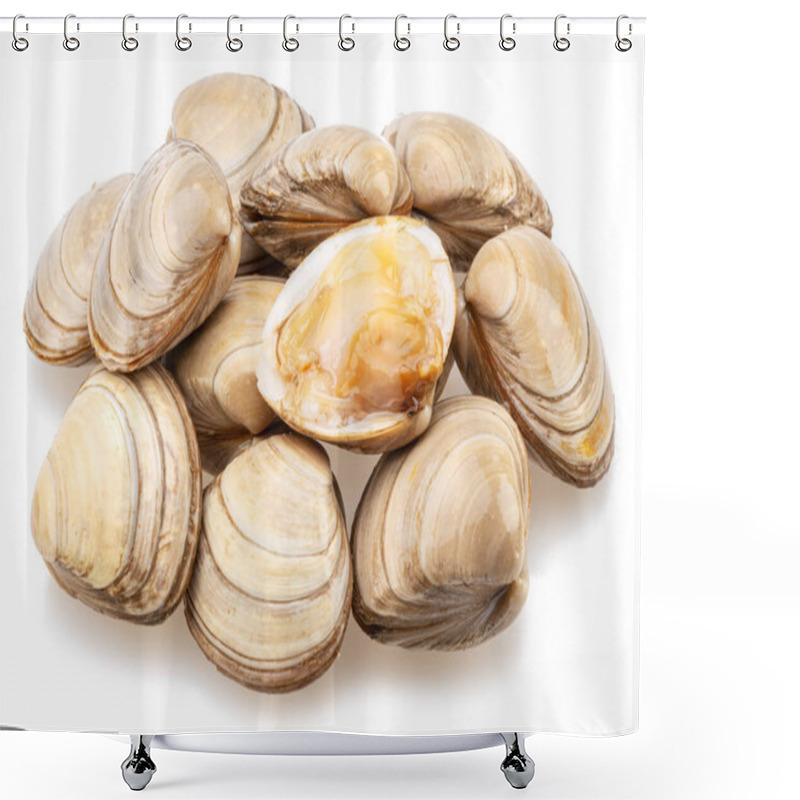 Personality  Edible Raw Clams Isolated On White Background. Delicacy Food. Shower Curtains