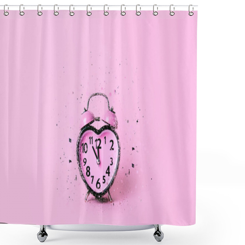 Personality  Heart Shaped Clock On Pink Background. Shower Curtains