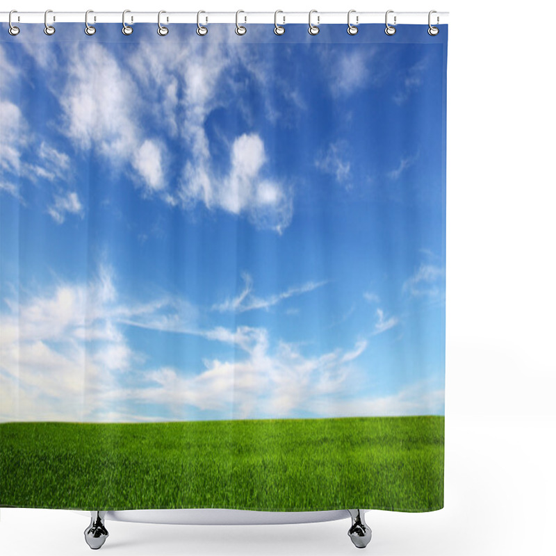 Personality  Field On A Background Of The Blue Sky Shower Curtains