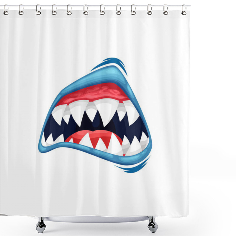 Personality  Monster Mouth Vector Icon, Creepy Zombie Or Alien Jaws With Sharp Teeth, Blue Lips And Red Tongue. Halloween Creature Roaring Mouth Isolated On White Background Shower Curtains