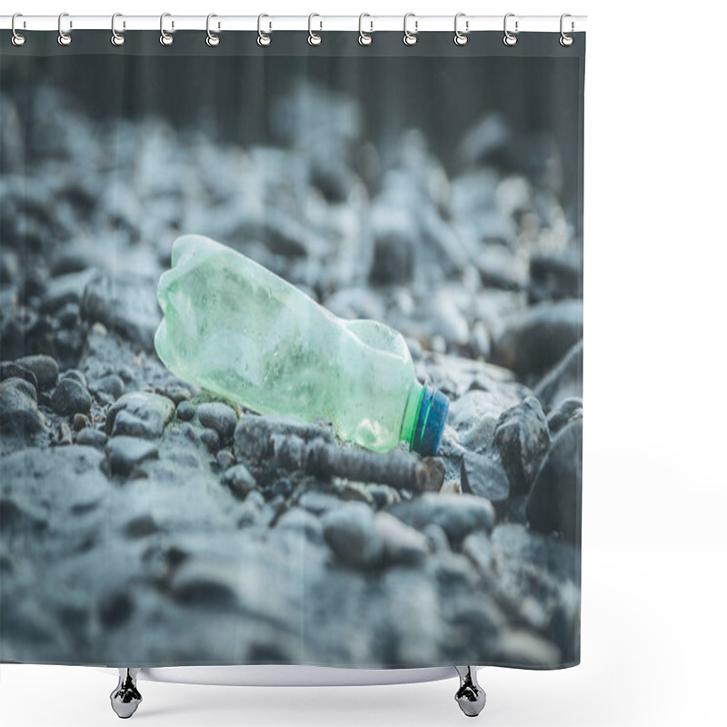 Personality  Environmental Pollution: Plastic Bottle On The Beach Shower Curtains