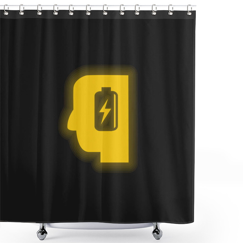 Personality  Battery In Man Head Yellow Glowing Neon Icon Shower Curtains