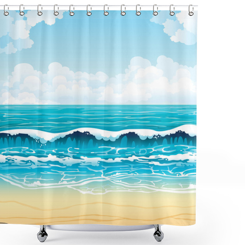 Personality  Sea With Waves And Sandy Beach On A Cloudy Sky Shower Curtains