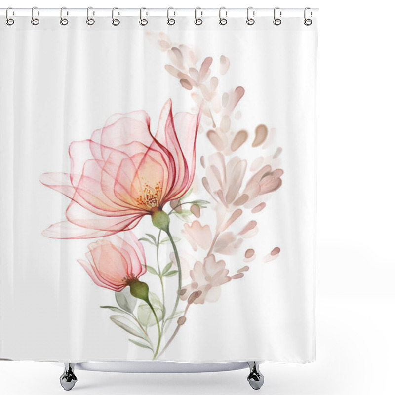 Personality  Watercolor Rose Bouquet. Big Transparent Peach Flowers With Dried Pampas Grass. Pastel Beige Composition In Modern Boho Style. Hand Painted Abstract Artwork. Shower Curtains