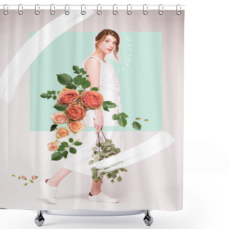 Personality  Attractive Woman With Green Branches Shower Curtains