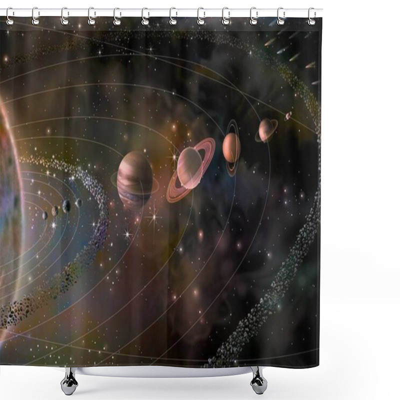 Personality  Solar System With Its Nine Planets (Mercury, Venus, Earth, Mars, Jupiter, Saturn, Uranus, Neptune, Pluto) And The Sun. Shower Curtains