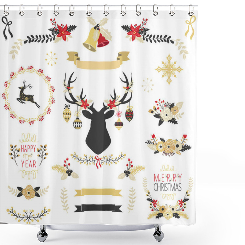 Personality  Gold Christmas Elements Shower Curtains