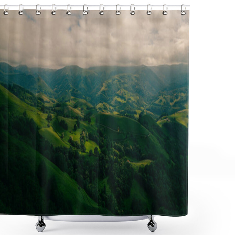 Personality  A Breathtaking View Of Lush Green Hills Unfolds, Capturing The Serenity Of The French Pyrenees On The Camino De Santiago. High Quality Photo Shower Curtains