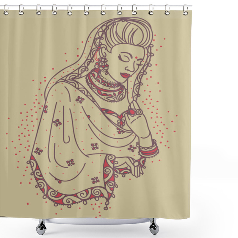 Personality  Portrait Of Beautiful Praying  Indian Woman In Traditional Saree Shower Curtains