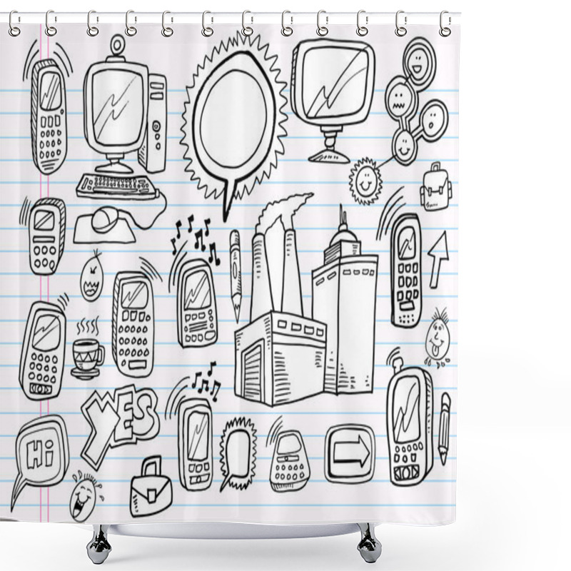 Personality  Doodle Electronics Work Business Design Vector Set Shower Curtains