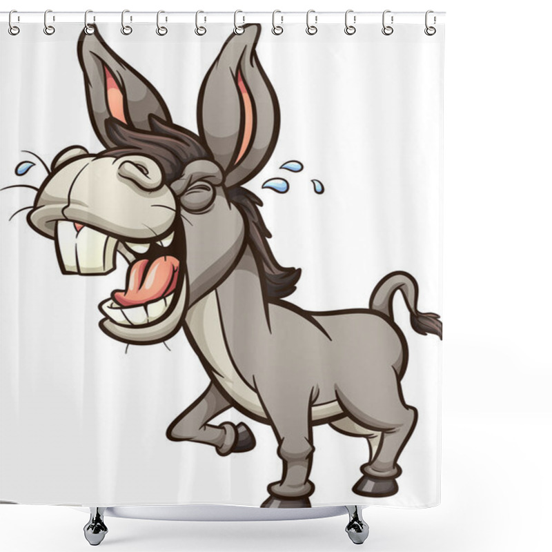 Personality  Laughing And Braying Gray Donkey Or Mule With Big Teeth In Perspective. Vector Clip Art Illustration With Simple Gradients. All On A Single Layer Shower Curtains