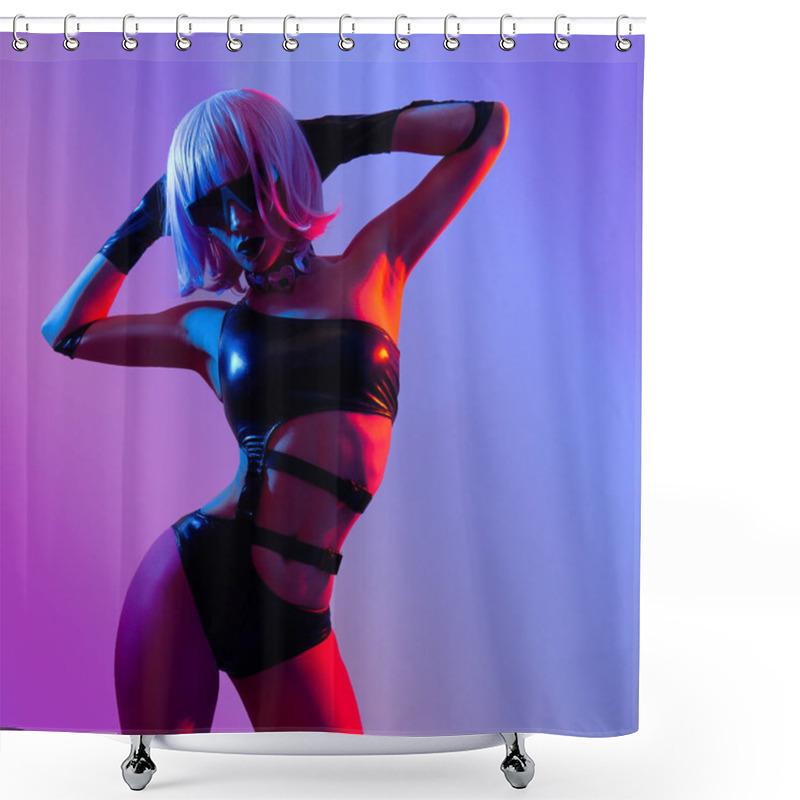 Personality  Model Cyberpunk Style.  Fashion Clubbing Dancing Concept Shower Curtains