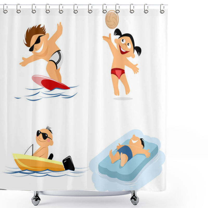 Personality  Four Children On Beach Shower Curtains