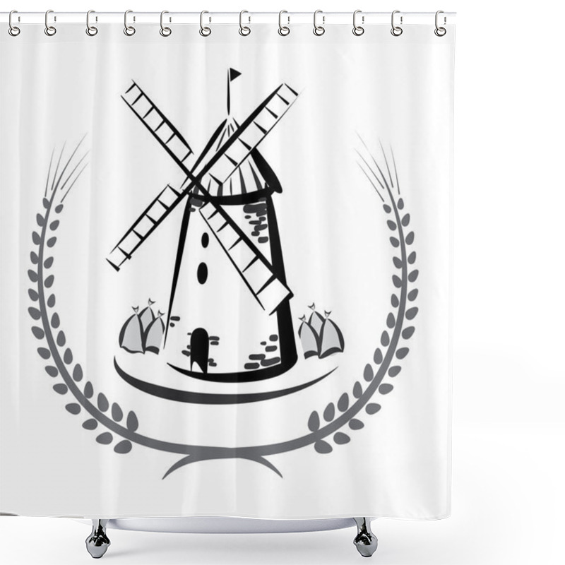 Personality  Wind Mill Emblem, Grocery Products Symbol Shower Curtains