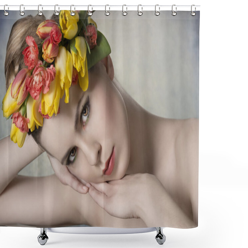 Personality  Spring Girl In Close-up Shoot Shower Curtains