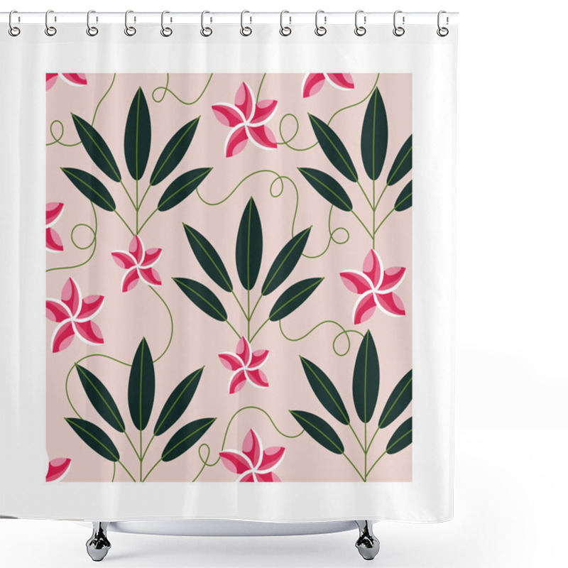 Personality  Pink Flowers Plants Tropical Pattern Background Shower Curtains