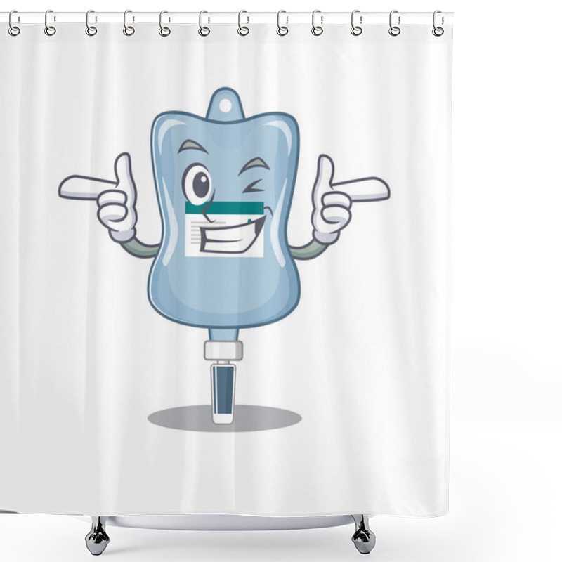 Personality  Mascot Cartoon Design Of Saline Bag With Wink Eye Shower Curtains