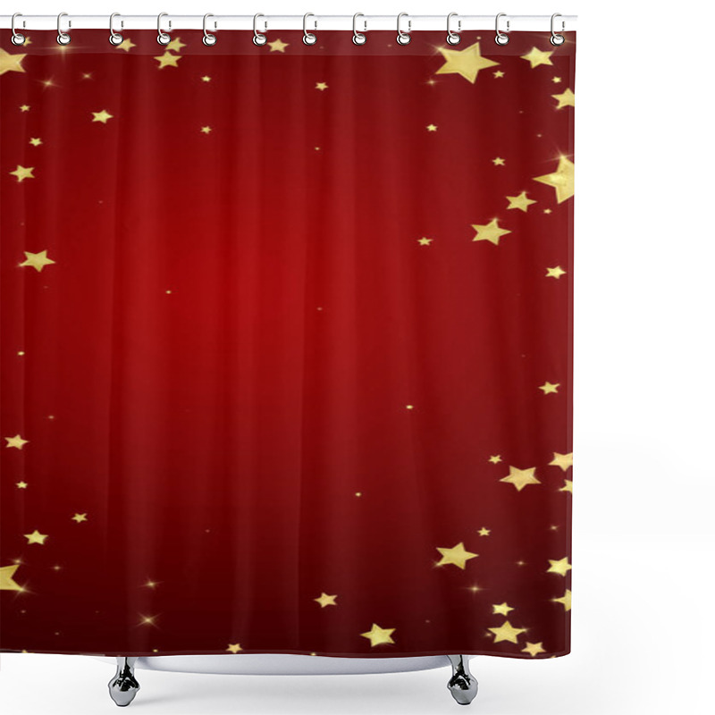 Personality  Magic Stars Vector Overlay.  Gold Stars Scattered Around Randomly, Falling Down, Floating.  Chaotic Dreamy Childish Overlay Template. Vector Magic Overlay  On Red Background. Shower Curtains