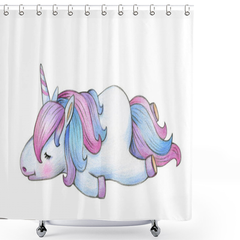 Personality  Sleeping Unicorn Cartoon Isolated On White Background Shower Curtains