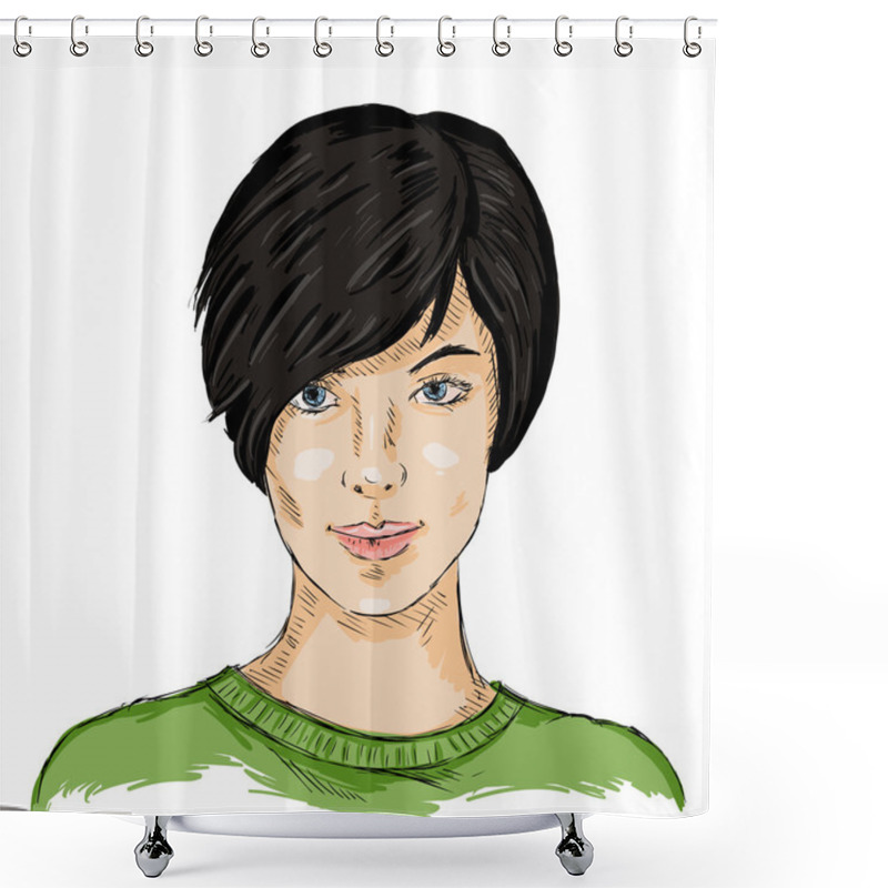 Personality  Sketch Female Face. Woman Hairstyle. Shower Curtains