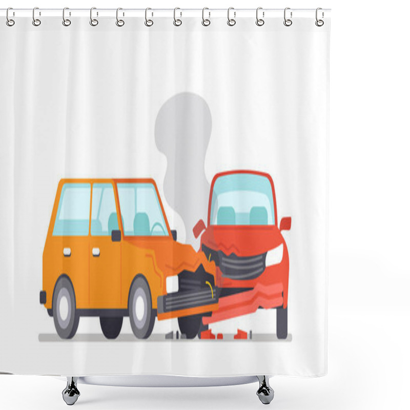 Personality  Car Crash And Insurance Situation, Road Collision, Accident. Damaged Transport In City, Drive Disaster. Smashed Vehicles Shower Curtains