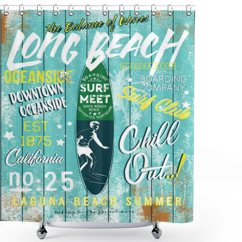 Personality  Surf Illustration  Typography Shower Curtains